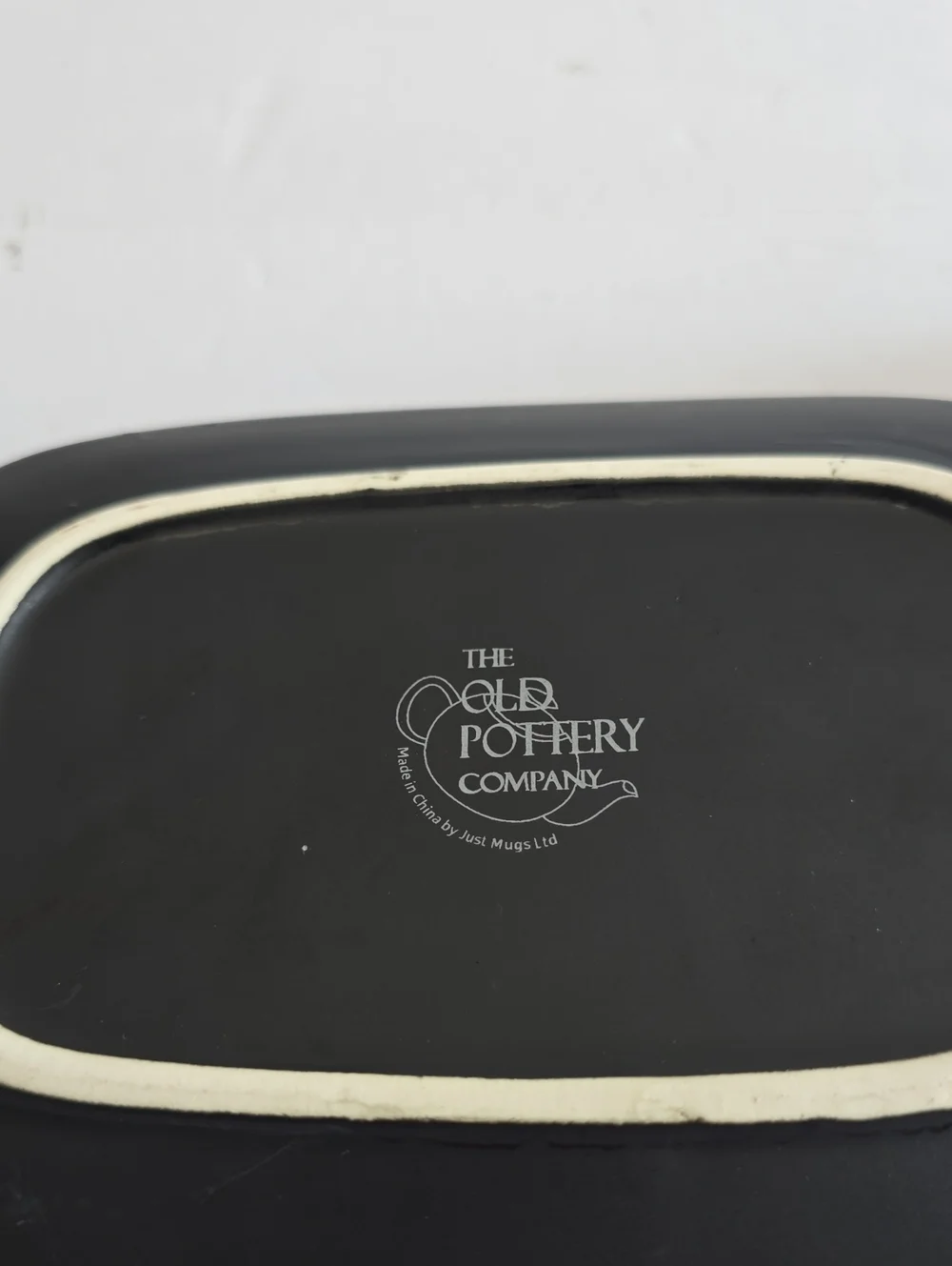 Vintage The Old Pottery Co Large Black Lidded Butter Dish Matte Ceramic